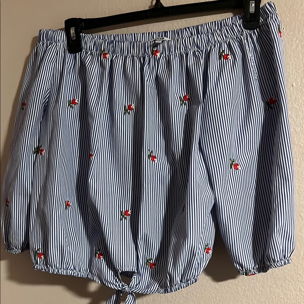 High Waist Blue and White Striped Top